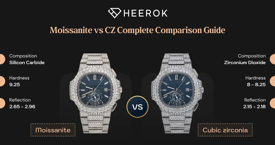 Moissanite vs CZ complete comparison guide inner banner with side by side comparison