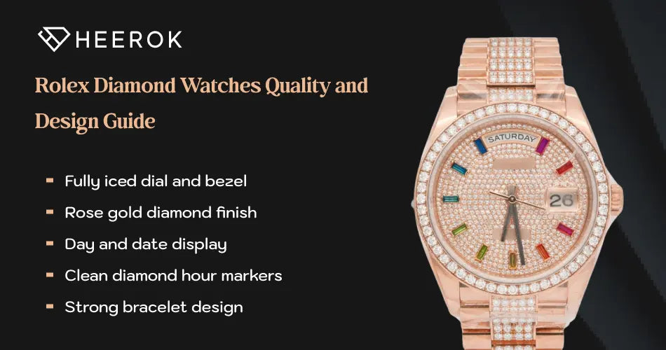 Rolex diamond watches quality and design guide rose gold iced out watch with day date