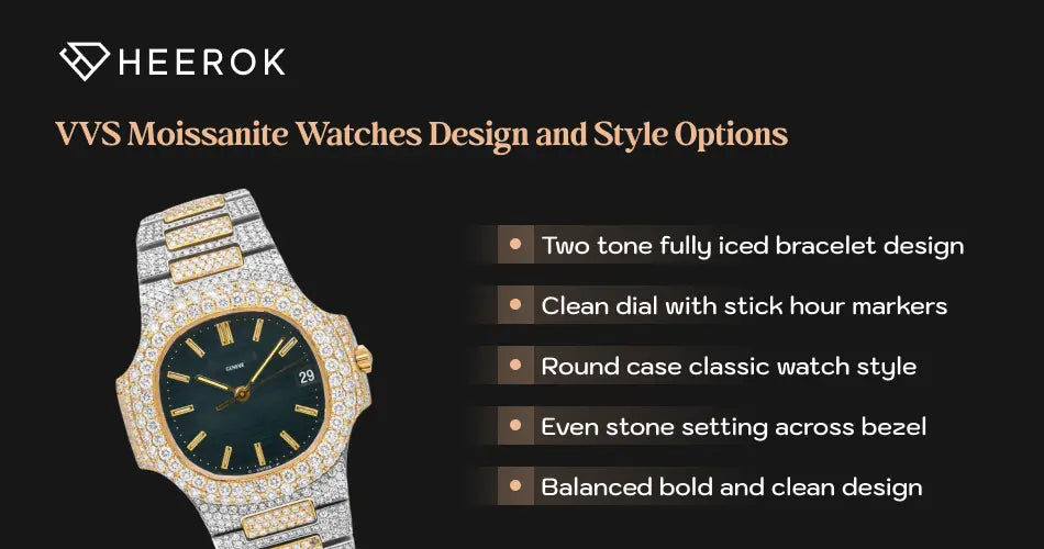 VVS moissanite watches design and style options two tone diamond luxury watch